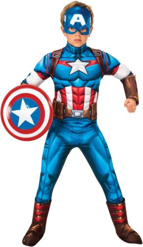 Rubies Marvel Captain America Deluxe gyermek jelmez – párnázott overall, csizmaszár és maszk XS-es, (5-6 éves)