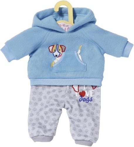 Zapf Creation Dolly Moda 871324 sportöltözék kék kapucnis pulóverrel és szürke nadrággal 43 cm-es babákhoz