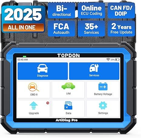 TOPDON ArtiDiag Pro OBD2 szkenner diagnosztikai eszköz, kétirányú szkennelő eszköz ECU kódolással, 35+ szolgáltatás, VAG vezérelt, FCA SGW, Can FD DoIP/teljes rendszerdiagnosztika