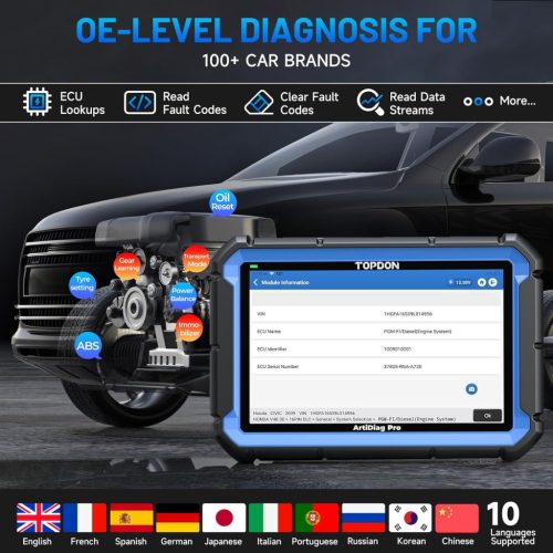 TOPDON ArtiDiag Pro OBD2 szkenner diagnosztikai eszköz, kétirányú szkennelő eszköz ECU kódolással, 35+ szolgáltatás, VAG vezérelt, FCA SGW, Can FD DoIP/teljes rendszerdiagnosztika