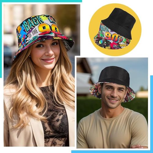 MILAKOO 90‑es évek retro bohókás visszafordítható Eimer‑Hut (bucket hat) – vintage mintás uniszex parti- és utcai kalap