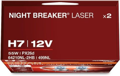 OSRAM NIGHT BREAKER LASER H7, +150%-kal több fény, halogén fényszóróizzó, 64210NL-HCB, 12 V-os autóba, dupla doboz