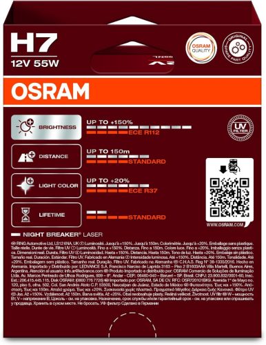OSRAM NIGHT BREAKER LASER H7, +150%-kal több fény, halogén fényszóróizzó, 64210NL-HCB, 12 V-os autóba, dupla doboz