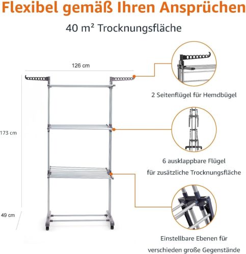 Amazon Basics - Beltéri ruhaszárító torony összecsukható szárnyakkal(40m)