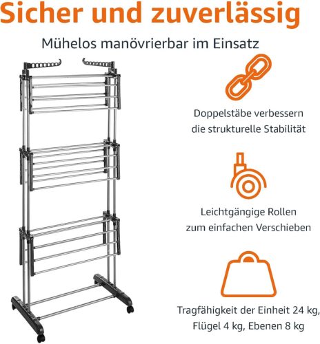 Amazon Basics - Beltéri ruhaszárító torony összecsukható szárnyakkal(40m)