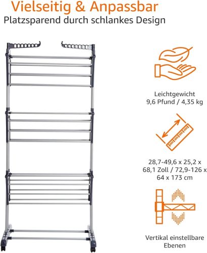 Amazon Basics - Beltéri ruhaszárító torony összecsukható szárnyakkal(40m)