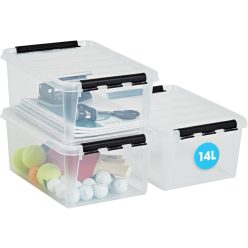   SmartStore 14 literes, 3 darabos, , átlátszó doboz, tetőkapoccsal, rakásolható, BPA-mentes műanyag, 40 x 30 x 18 cm (H x Sz x M)