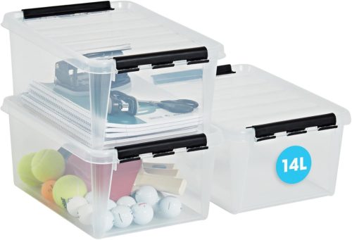 SmartStore 14 literes, 3 darabos, , átlátszó doboz, tetőkapoccsal, rakásolható, BPA-mentes műanyag, 40 x 30 x 18 cm (H x Sz x M)