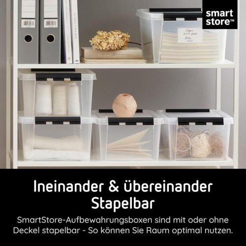 SmartStore 14 literes, 3 darabos, , átlátszó doboz, tetőkapoccsal, rakásolható, BPA-mentes műanyag, 40 x 30 x 18 cm (H x Sz x M)