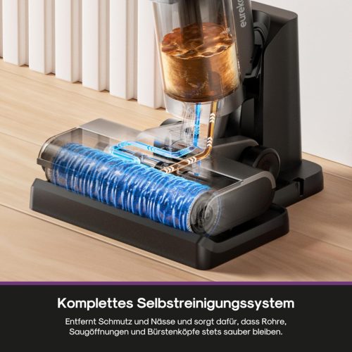 Eureka Rapidwash NEW430 vezeték nélküli nedves-száraz porszívó kárpittisztító törlő funkcióval több felületre, állatszőr, LED kijelző, öntisztító és szárító funkció, hangnavigáció 