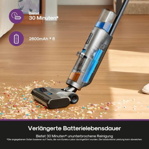 Eureka Rapidwash NEW430 vezeték nélküli nedves-száraz porszívó kárpittisztító törlő funkcióval több felületre, állatszőr, LED kijelző, öntisztító és szárító funkció, hangnavigáció 