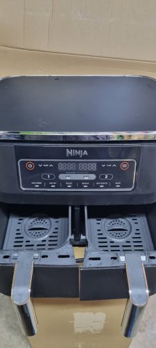 Ninja Foodi kétzónás digitális légkeveréses fritőz, 2 fiók, 7,6 literes, 6 az 1-ben, olajmentes, légkeveréses sütés, maximális ropogósság, pirítás, sütés, újramelegítés, szárítás, 4-6 adag elkészítése, tapadásmentes, mosogatógépben mosható kosarak,