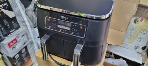 Ninja Foodi kétzónás digitális légkeveréses fritőz, 2 fiók, 7,6 literes, 6 az 1-ben, olajmentes, légkeveréses sütés, maximális ropogósság, pirítás, sütés, újramelegítés, szárítás, 4-6 adag elkészítése, tapadásmentes, mosogatógépben mosható kosarak,