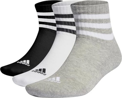 Adidas 3-Stripes középmagas sportzokni, 3 pár – szürke/fehér/fekete, 40-42 méret
