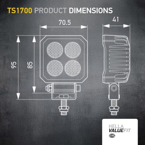 HELLA 1GA 357 110-002 LED-es munkalámpa - Valuefit TS1700 - 12/24V - szögletes - 1700lm, kábel: 800mm - csatlakozó: nyitott kábelvégek