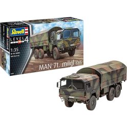   Revell MAN 7t Milgl 6x6 – 1:35 Méretarányú Részletgazdag Katonai Teherautó Makett, Festés Nélkül, Haladó Modellépítőknek, csomagolássérült
