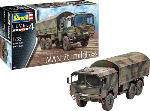 Revell MAN 7t Milgl 6x6 – 1:35 Méretarányú Részletgazdag Katonai Teherautó Makett, Festés Nélkül, Haladó Modellépítőknek, csomagolássérült