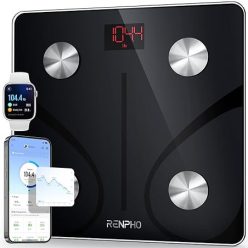   RENPHO okos személymérleg testzsír- és testösszetétel-méréssel, 180 kg-ig, Bluetooth kapcsolattal, fekete színben