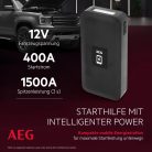 AEG Jumpstarter JS15 autós indító vezeték nélküli töltő Power Bank beépített LED lámpával és Li-ion akkumulátorral 400A/1500A, fekete