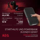 AEG Jumpstarter JS15 autós indító vezeték nélküli töltő Power Bank beépített LED lámpával és Li-ion akkumulátorral 400A/1500A, fekete