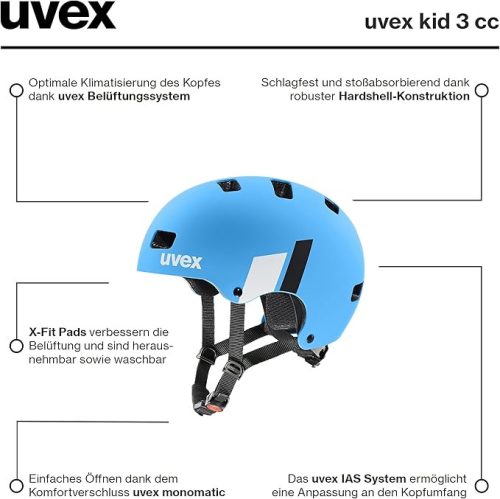 Uvex Kid 3 CC – Masszív, állítható gyerek kerékpáros sisak (55–58 cm, matt kék-fehér)