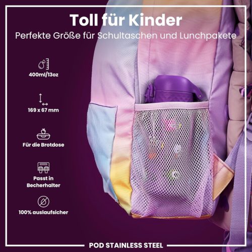 Ion8 rozsdamentes acél gyerek kulacs – 400 ml, szivárgásmentes, egykezes nyitás