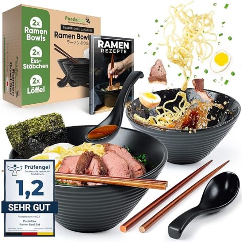 PandaBaw® 2 darabos Ramen Kerámiatál Készlet – Prémium Japán Stílusú Levestálak + Receptek, Gyári csomagolás, hiányos (1 kanál)