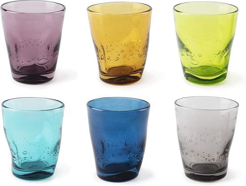 Excelsa Color Wave 6 darabos Pohárkészlet – Színes, Üveg – Szürke, Sárga, Világoskék, Zöld, Glitter, Kék