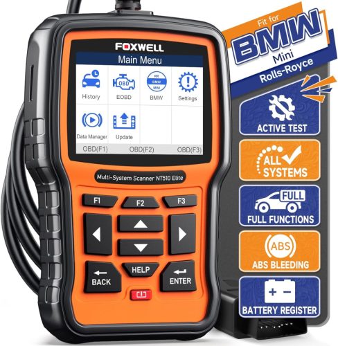 Foxwell Obdspace NT510 teljes rendszerű diagnosztikai eszköz BMW, Mini és Rolls-Royce járművekhez CBS visszaállítással, olajcsere visszaállítással, EPB, DPF és fojtószelep-beállító funkciókkal