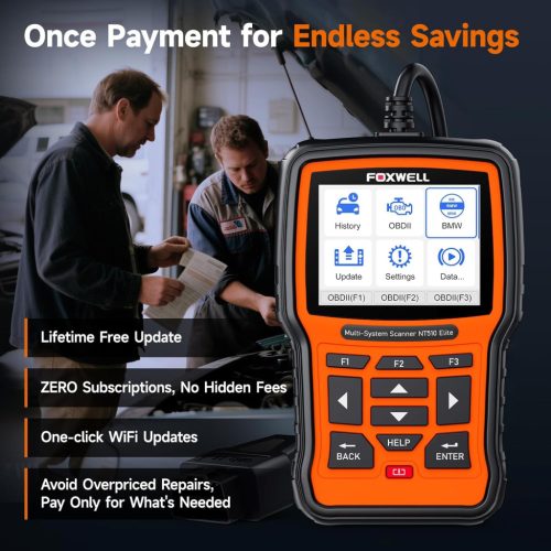 Foxwell Obdspace NT510 teljes rendszerű diagnosztikai eszköz BMW, Mini és Rolls-Royce járművekhez CBS visszaállítással, olajcsere visszaállítással, EPB, DPF és fojtószelep-beállító funkciókkal