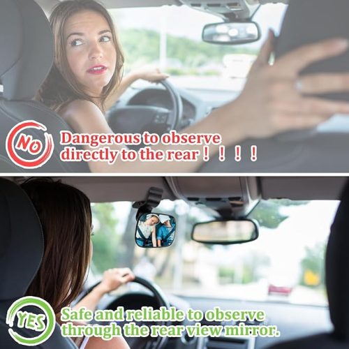 Autós baba visszapillantó tükör – 360°‑ban forgatható, törésbiztos, rugós rögzítőcsipeszekkel