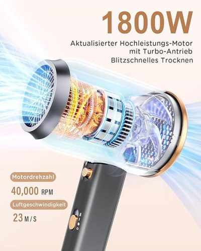 DEWILY professzionális ionos hajszárító (1800 W, diffúzor és koncentrátorok)