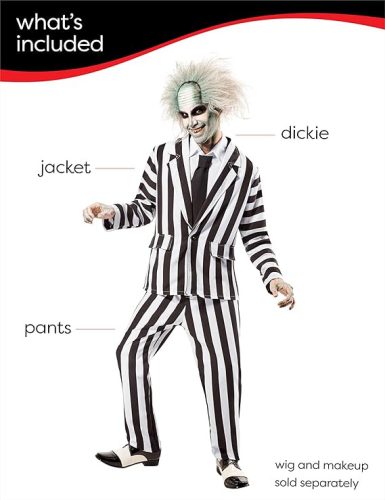 Rubie’s Beetlejuice Deluxe férfi jelmez – fekete/fehér csíkos, XL méret