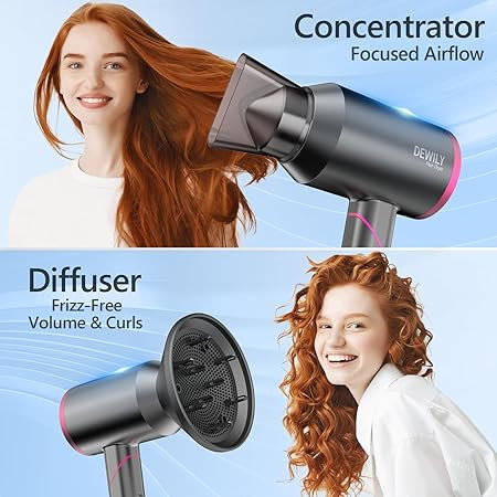 DEWILY összecsukható utazó ionos hajszárító – kompakt modell 3 hőfokozattal, diffúzorral és styling fúvókával