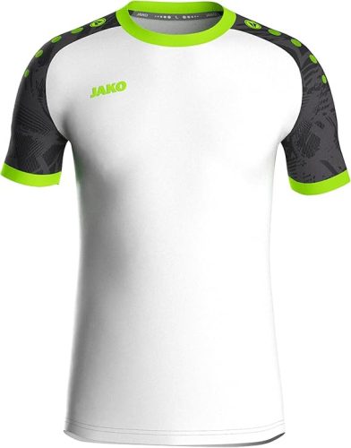 JAKO ICONIC Gyerek Rövid Ujjú Sportpóló – Fehér/Fekete/Neon-Zöld, 140-es méret