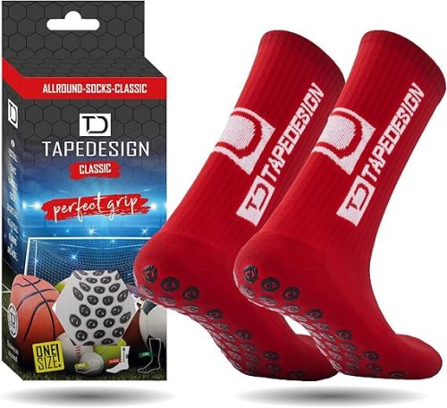 Tapedesign Superlight unisex csúszásgátló futballzokni – piros, 1 pár, 38-39 méret