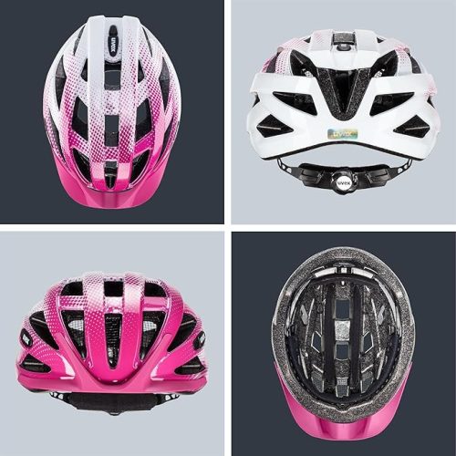 Uvex Air Wing könnyű univerzális kerékpáros sisak – pink-fehér, állítható méret, LED lámpával bővíthető (52–57 cm)