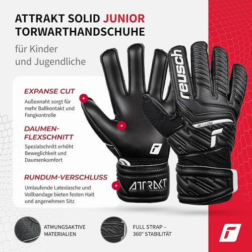 Reusch Attrakt Solid Junior gyerek kapuskesztyű – fekete, méret -5