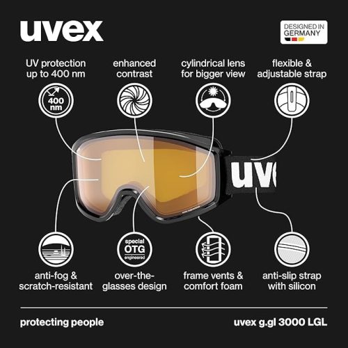 Uvex g.gl 3000 LGL unisex síszemüveg – fekete keret, Laser Gold Lite Blue lencse, univerzális méret