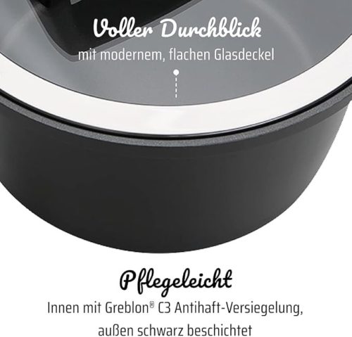 GSW Gourmet Nero energiatakarékos edény üvegfedővel 24 cm 4 l fekete