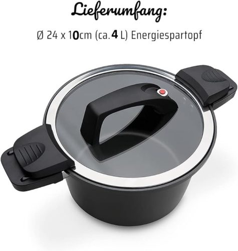 GSW Gourmet Nero energiatakarékos edény üvegfedővel 24 cm 4 l fekete