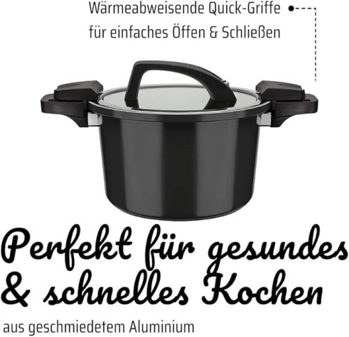 GSW Gourmet Nero energiatakarékos edény üvegfedővel 24 cm 4 l fekete