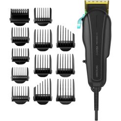   Cecotec Bamba PrecisionCare Pro Clipper titán hajvágó gép, professzionális kábel, titán bevonatú pengék, fekete színű, 12 fésű