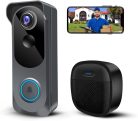 Kamep Vezeték nélküli videós kapucsengő, 1080P WiFi-s intelligens kapucsengő kamera, hangváltó, PIR mozgásérzékelés, kétirányú hang, éjjellátó, elemes, IP66, Alexa-kompatibilis