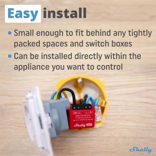 Shelly 1PM Mini Gen3 | WiFi és Bluetooth intelligens kapcsoló relé, 1 csatornás 8A teljesítményméréssel (2 db)