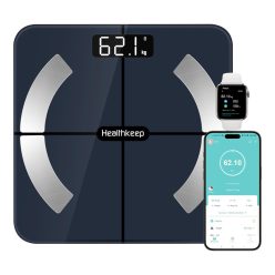    Healthkeep Testzsírmérleg , maximum 180 kg Andriod és iOS rendszerhez, edzett üveg, fekete