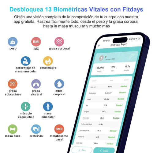  Healthkeep Testzsírmérleg , maximum 180 kg Andriod és iOS rendszerhez, edzett üveg, fekete