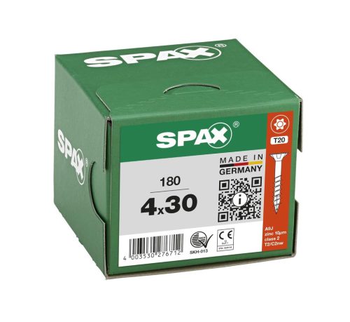 SPAX Univerzális csavar, 4 x 30 mm, 180 db, részmenetes, süllyesztett fejű, T-STAR plus T20, 4CUT, WIROX A9J - 8000000276712