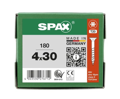 SPAX Univerzális csavar, 4 x 30 mm, 180 db, részmenetes, süllyesztett fejű, T-STAR plus T20, 4CUT, WIROX A9J - 8000000276712