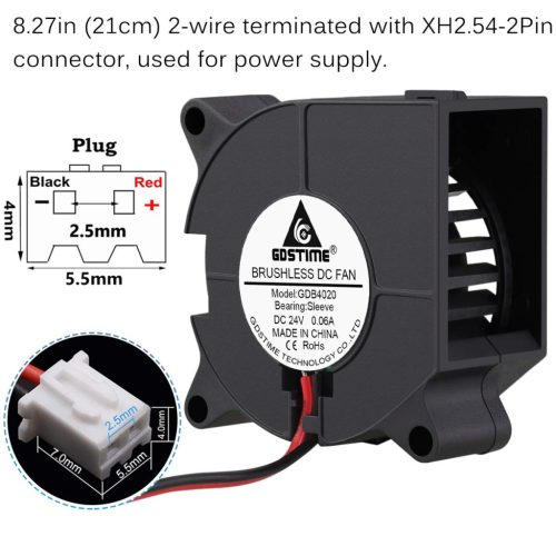 GDSTIME 2 db 40 mm-es 4020 ventilátor 24 V, 40x40x20 mm-es kis kefe nélküli egyenáramú turbóhűtő ventilátorok 2 tűs 3D nyomtatóhoz